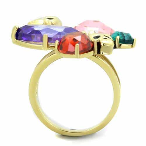 Stainless Steel Gold Skull Multi Color Crystal Cluster Ring view 7