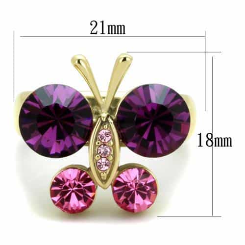 Stainless Steel Gold IP Purple Amethyst Triple Round Cluster Ring view 6