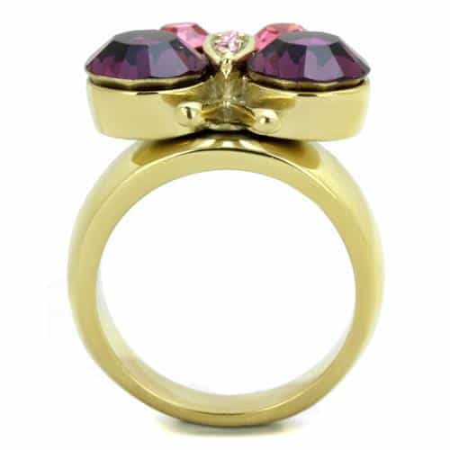 Stainless Steel Gold IP Purple Amethyst Triple Round Cluster Ring view 7