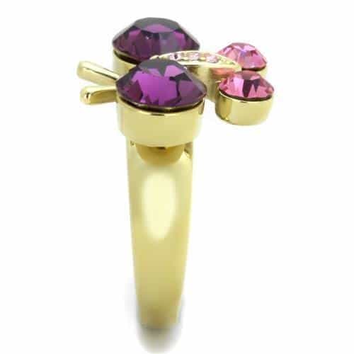 Stainless Steel Gold IP Purple Amethyst Triple Round Cluster Ring view 4