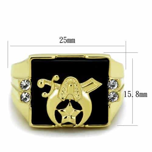 Stainless Steel Gold IP Masonic Shriner Black Onyx Signet Ring view 2