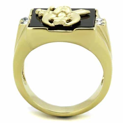 Stainless Steel Gold IP Masonic Shriner Black Onyx Signet Ring view 7