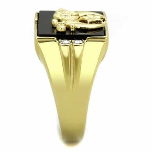 Stainless Steel Gold IP Masonic Shriner Black Onyx Signet Ring view 8