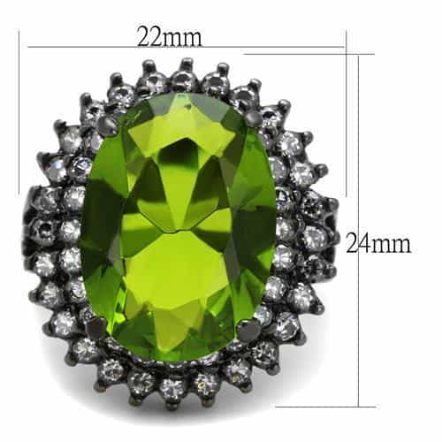 Stainless Steel Green Peridot Oval CZ Halo Black IP Ring view 6