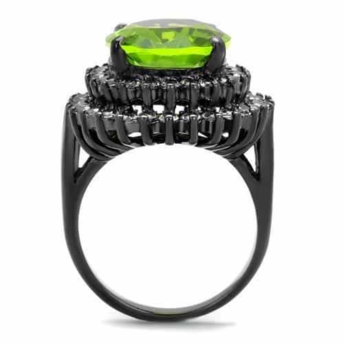 Stainless Steel Green Peridot Oval CZ Halo Black IP Ring view 7