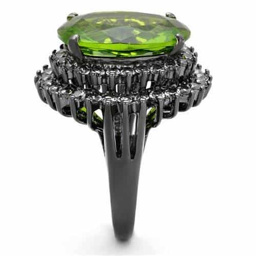 Stainless Steel Green Peridot Oval CZ Halo Black IP Ring view 4