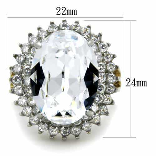 Stainless Steel CZ Oversized Oval Double Halo Two Tone Ring view 2