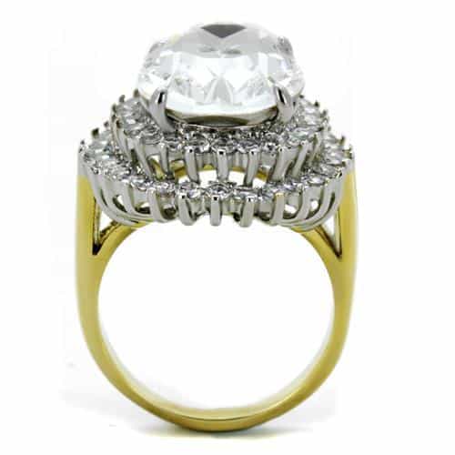 Stainless Steel CZ Oversized Oval Double Halo Two Tone Ring view 7