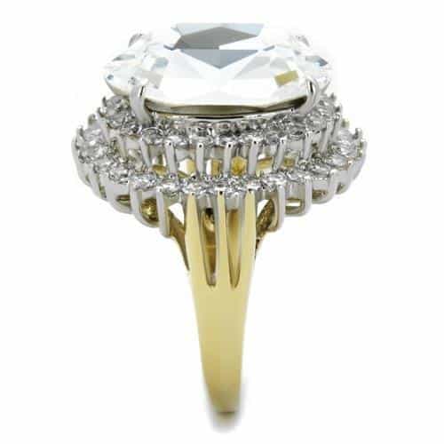 Stainless Steel CZ Oversized Oval Double Halo Two Tone Ring view 8