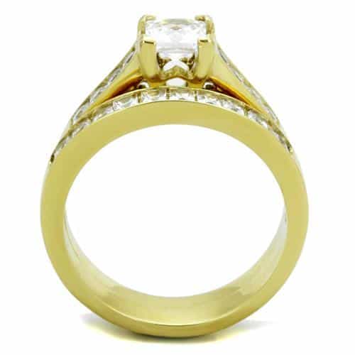 Stainless Steel Gold IP Princess CZ Channel Bridal Set Ring view 7