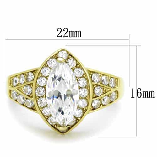 Stainless Steel Gold IP Marquise CZ Halo Pave X Bridal Set Ring view 6
