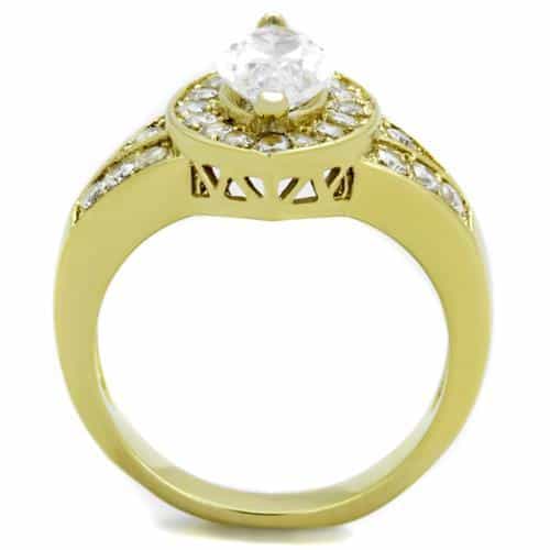 Stainless Steel Gold IP Marquise CZ Halo Pave X Bridal Set Ring view 7