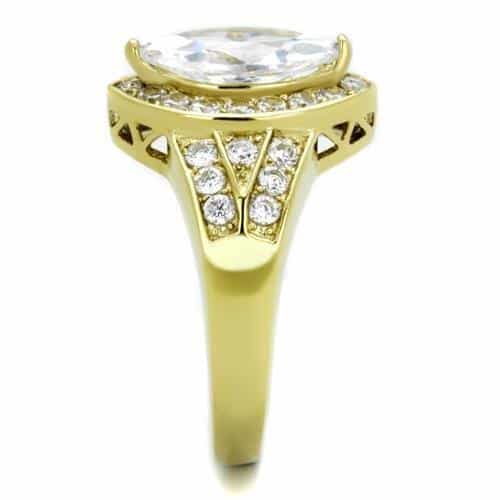 Stainless Steel Gold IP Marquise CZ Halo Pave X Bridal Set Ring view 8
