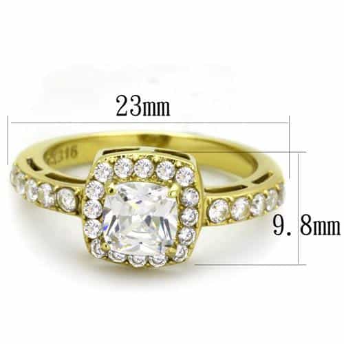 Stainless Steel Gold IP Cushion CZ Halo Heart Shape Ring view 6