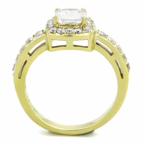 Stainless Steel Gold IP Cushion CZ Halo Heart Shape Ring view 3