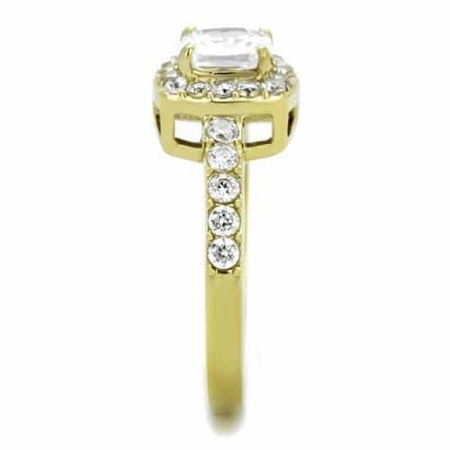 Stainless Steel Gold IP Cushion CZ Halo Heart Shape Ring view 4