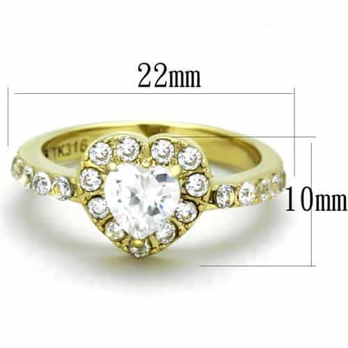 Stainless Steel Gold IP Round CZ Heart Halo Ring view 6