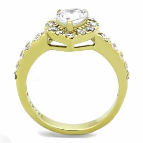 Stainless Steel Gold IP Round CZ Heart Halo Ring view 7