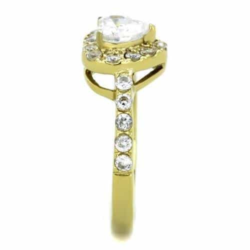 Stainless Steel Gold IP Round CZ Heart Halo Ring view 8