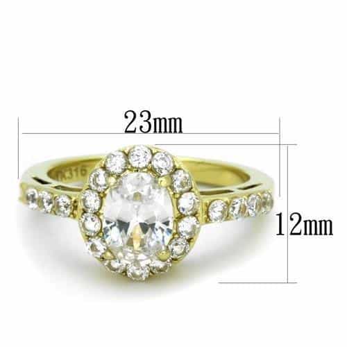 Stainless Steel Gold IP Oval CZ Halo Ring | The Stainless Jewelry view 6