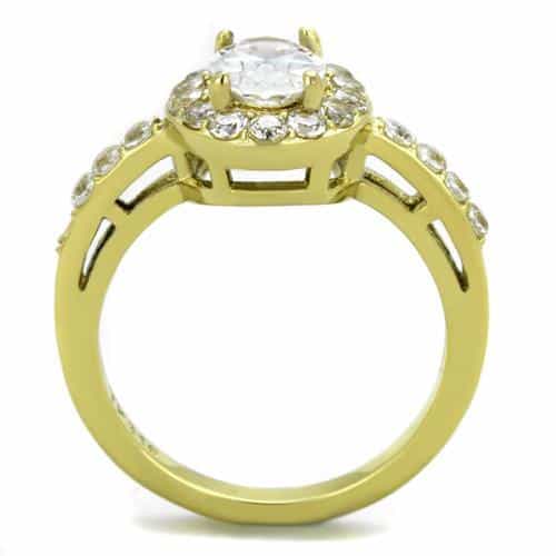 Stainless Steel Gold IP Oval CZ Halo Ring | The Stainless Jewelry view 7