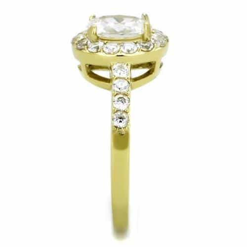 Stainless Steel Gold IP Oval CZ Halo Ring | The Stainless Jewelry view 4