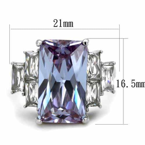 Stainless Steel Lavender Radiant CZ Baguette Sides Ring view 6