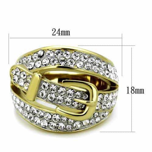 Stainless Steel Gold IP CZ Pave Buckle Belt Wrap Ring view 6