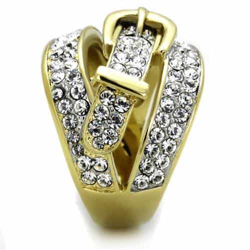 Stainless Steel Gold IP CZ Pave Buckle Belt Wrap Ring view 8