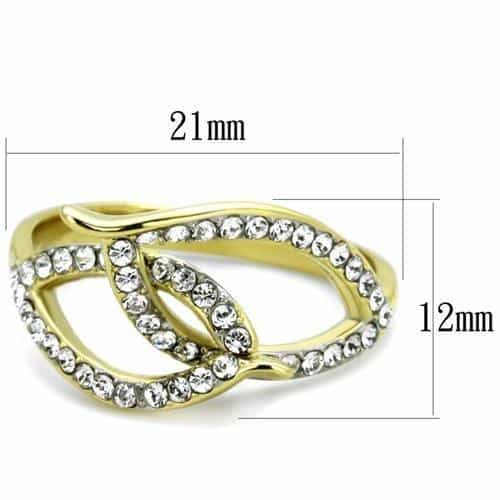 Stainless Steel Gold IP CZ Leaf Crossover Open Ring view 2