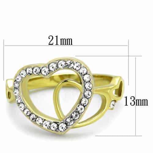 Stainless Steel Gold IP CZ Heart Open Outline Ring view 2