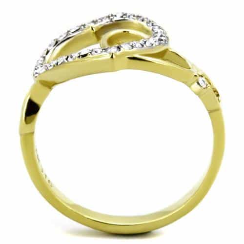 Stainless Steel Gold IP CZ Heart Open Outline Ring view 7