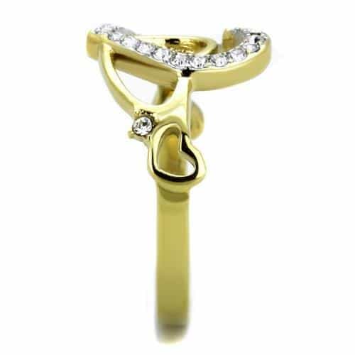 Stainless Steel Gold IP CZ Heart Open Outline Ring view 8