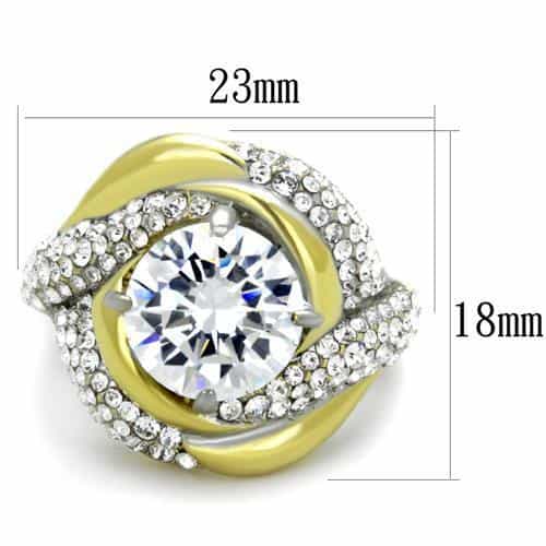Stainless Steel Two Tone CZ Round Halo Swirl Ring view 2