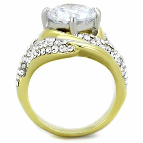 Stainless Steel Two Tone CZ Round Halo Swirl Ring view 3
