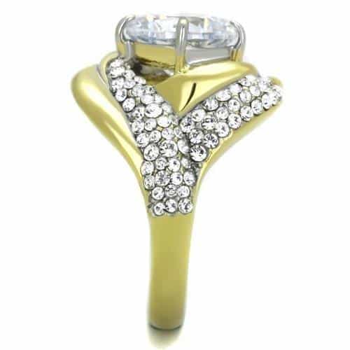 Stainless Steel Two Tone CZ Round Halo Swirl Ring view 4