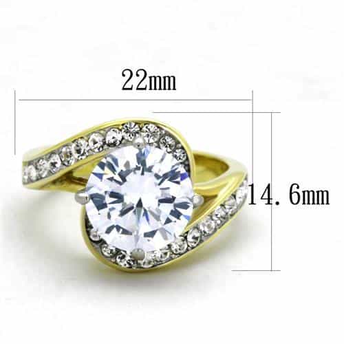 Stainless Steel Gold IP CZ Round Bypass Swirl Ring view 6