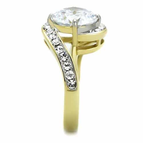 Stainless Steel Gold IP CZ Round Bypass Swirl Ring view 8
