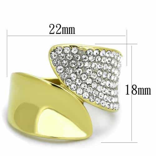 Stainless Steel Gold IP CZ Pave Dome Asymmetric Ring view 6