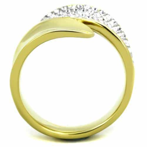 Stainless Steel Gold IP CZ Pave Dome Asymmetric Ring view 7