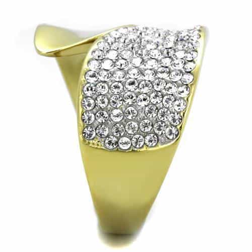 Stainless Steel Gold IP CZ Pave Dome Asymmetric Ring view 4