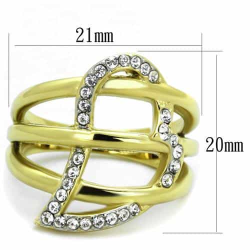 Stainless Steel Gold IP CZ Triple Row Crossover Ring view 6