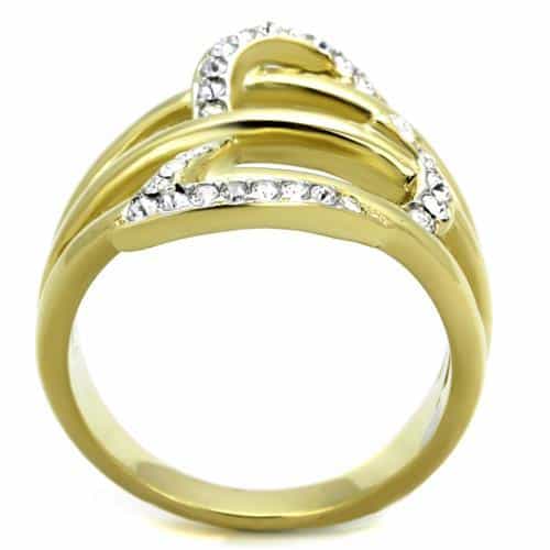 Stainless Steel Gold IP CZ Triple Row Crossover Ring view 7