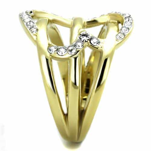 Stainless Steel Gold IP CZ Triple Row Crossover Ring view 8