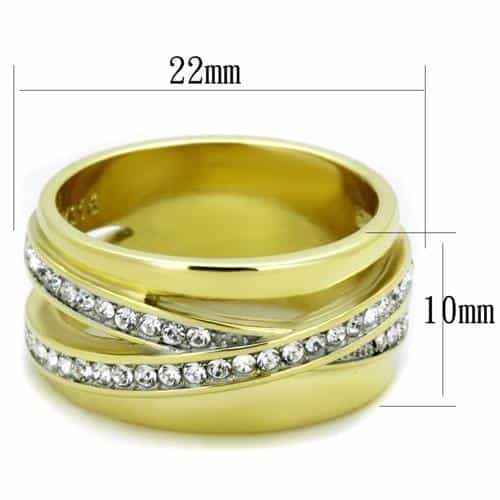 Stainless Steel Gold IP Smooth Crossover CZ Channel Wide Ring view 6