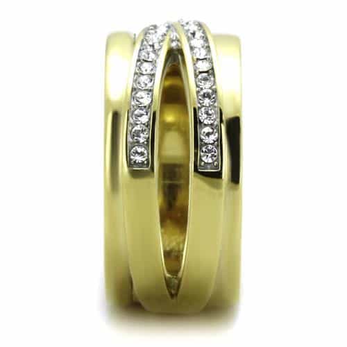 Stainless Steel Gold IP Smooth Crossover CZ Channel Wide Ring view 8