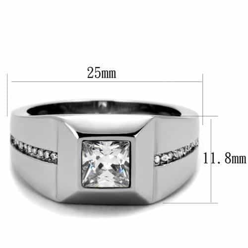 Stainless Steel CZ Princess Bezel Mens Signet Ring view 6