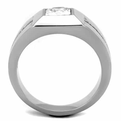 Stainless Steel CZ Princess Bezel Mens Signet Ring view 7