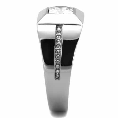Stainless Steel CZ Princess Bezel Mens Signet Ring view 8