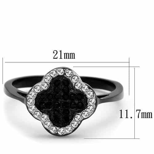 Stainless Steel Black CZ Clover Flower Pave Black IP Halo Ring view 6